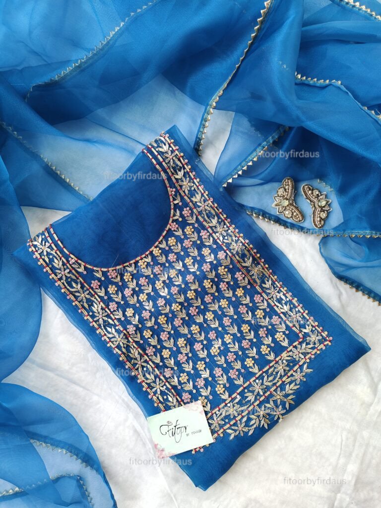 Organza suit set with zardozi work