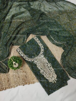 Green bandhej Georgette suit set with zardozi work