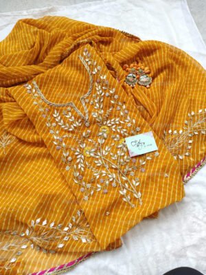 Yellow Georgette suit set with gota patti handwork