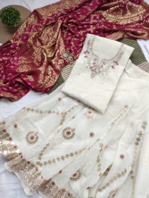 Chanderi cotton Skirt Suit Set with gota patti work with banarasi duppta