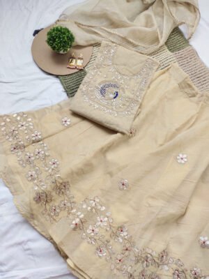 Chanderi cotton Skirt Suit Set with gota patti work