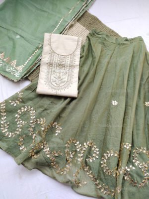 Chanderi cotton Skirt with khadi silk kurta Set with gota patti work