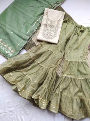 Chanderi cotton Sharara with khadi silk kurta Set with gota patti work
