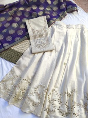 Khadi Silk Skirt Suit Set with gota patti work and banarasi dupatta