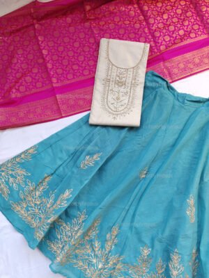 Chanderi cotton Skirt with khadi silk kurta Set with gota patti work