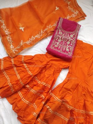 Chanderi cotton Sharara with gota patti work with organza dupptaa