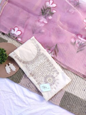 Chanderi cotton suit set with gota patti handwork