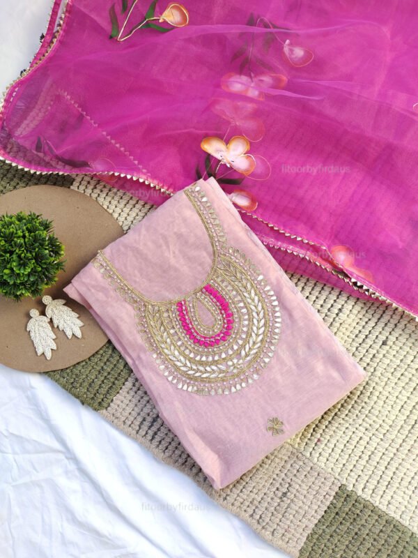 Chanderi cotton suit set with gota patti handwork - Image 2