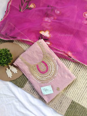 Chanderi cotton suit set with gota patti handwork