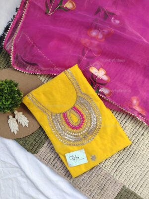 Chanderi cotton suit set with gota patti handwork