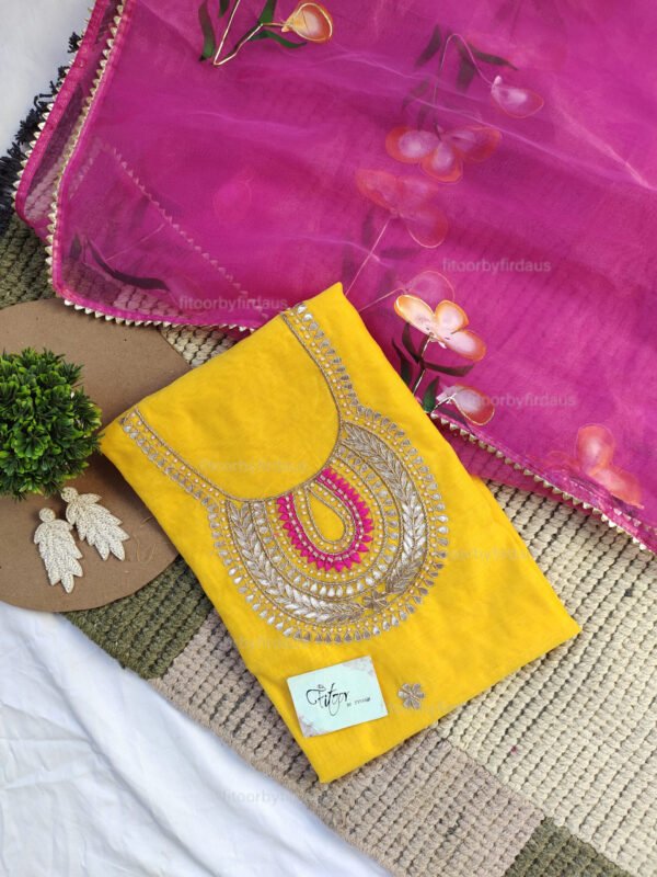 Chanderi cotton suit set with gota patti handwork