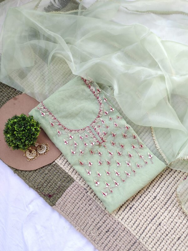 Chanderi cotton suit set with zardozi handwork - Image 2