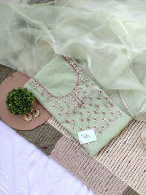 Chanderi cotton suit set with zardozi handwork