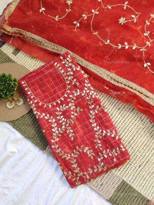 Chanderi cotton suit set with gota patti handwork
