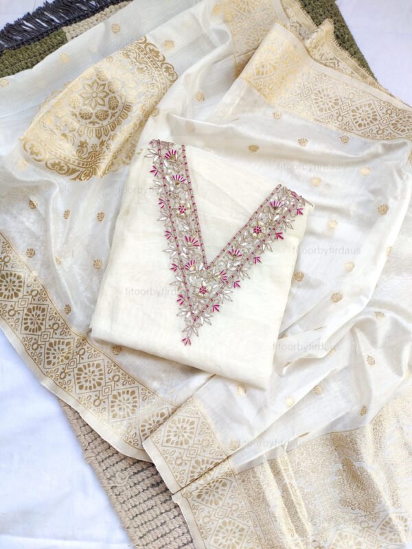 Chanderi cotton suit set with gota patti handwork - Image 2