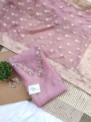 Organza suit set with mirror work