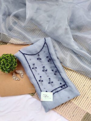 Organza suit set with beaded handwork