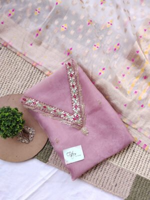 Organza suit set with zardozi work