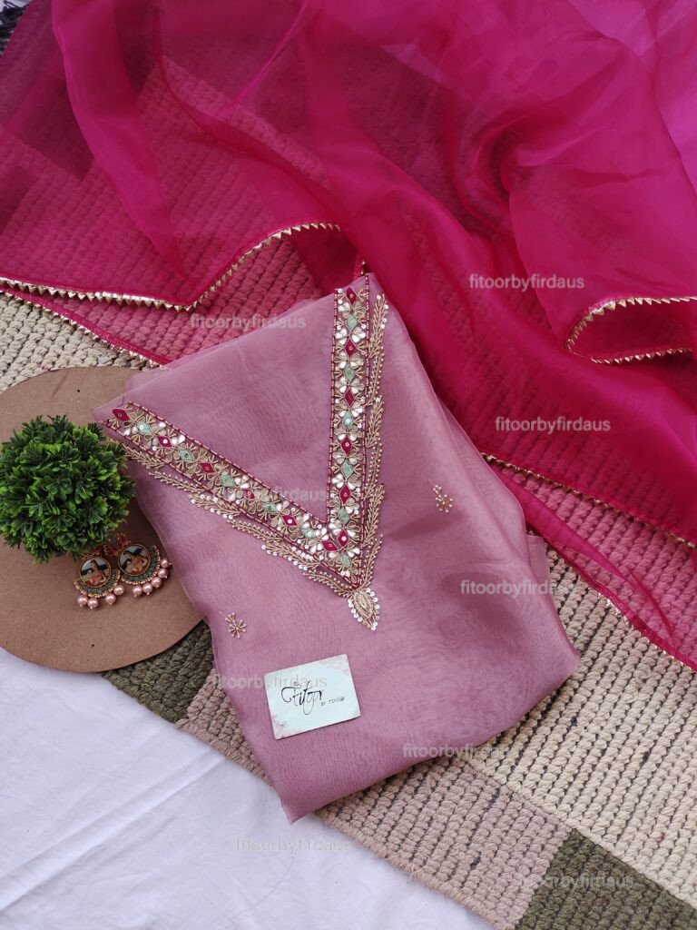 Organza suit set with zardozi work