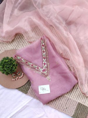 Organza suit set with zardozi work