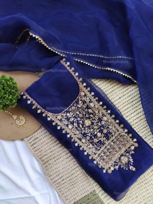 Organza suit set with zardozi work