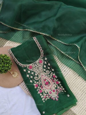 Green Organza suit set with zardozi work
