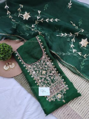 Green Organza suit set with zardozi work