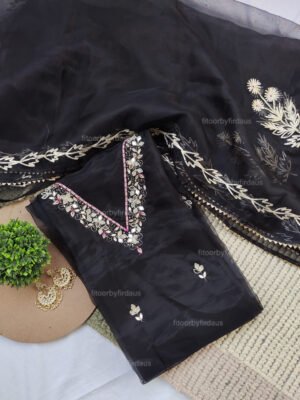 Black Organza suit set with mirror work