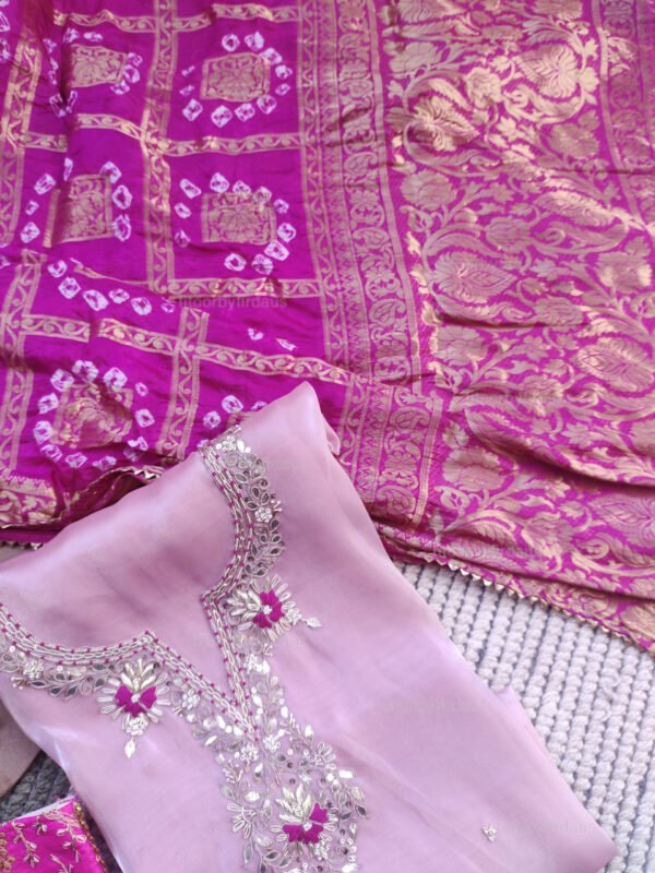 Glass Tissue suit set with Zardozi handwork with banarasi dupatta - Image 3