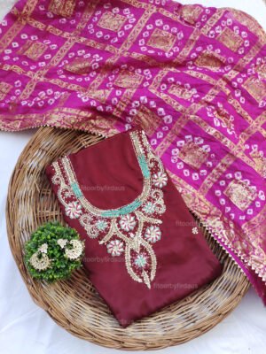 Crepe suit set with Zardozi handwork and banarasi dupatta