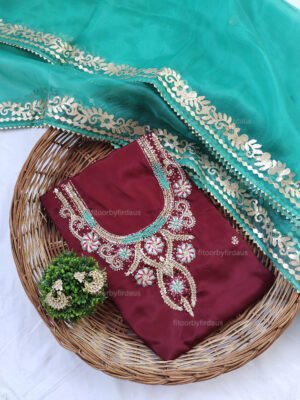 Crepe suit set with Zardozi handwork