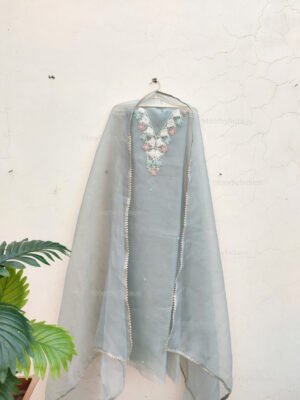 Grey Organza suit set with beaded handwork