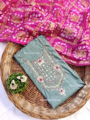 Crepe suit set with Zardozi handwork