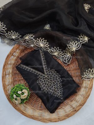 Black Organza suit set with beaded handwork and work dupatta