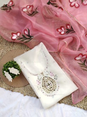 Organza suit set with mirror work