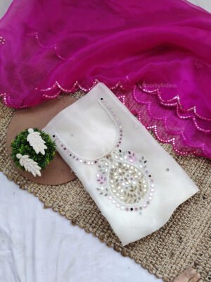 White Organza suit set with mirror work