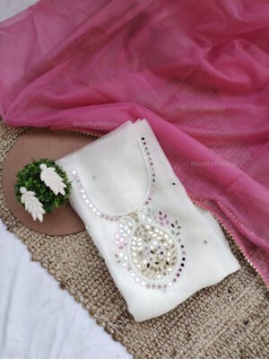 White Organza suit set with mirror work