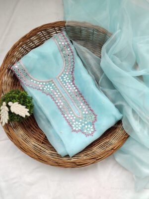 Organza suit set with mirror work