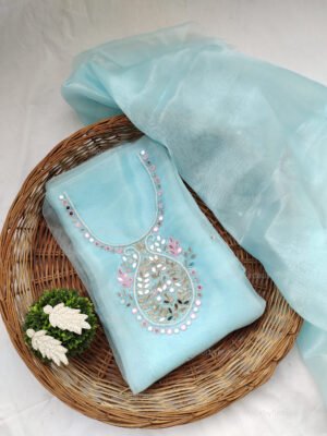 Organza suit set with mirror work