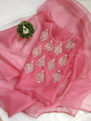 Organza suit set with mirror work