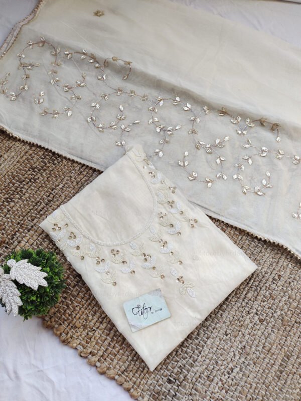 Chanderi cotton suit set with beaded handwork  and work dupatta - Image 3