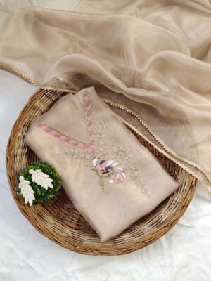 Organza suit set with beaded handwork