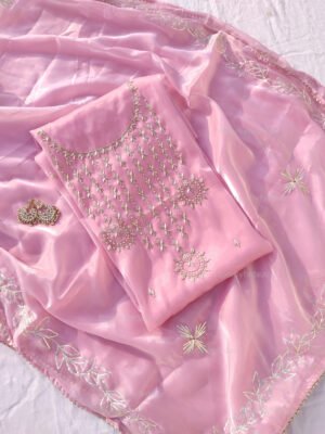 Glass Tissue suit set with Zardozi handwork and work dupatta