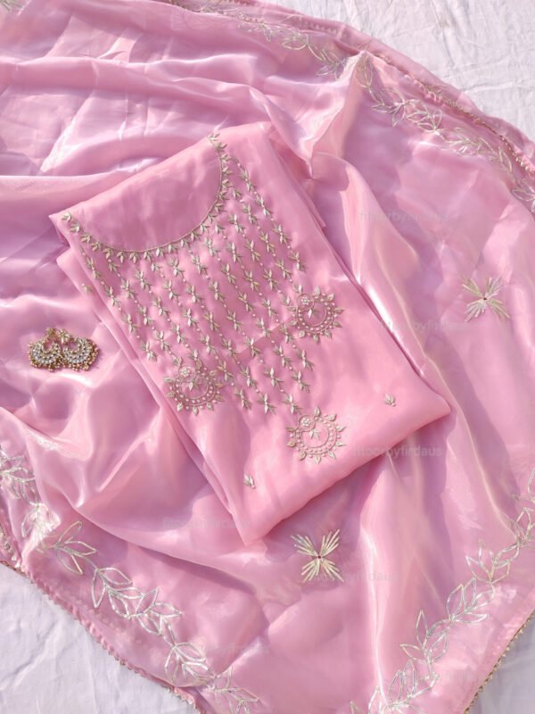 Glass Tissue suit set with Zardozi handwork and work dupatta