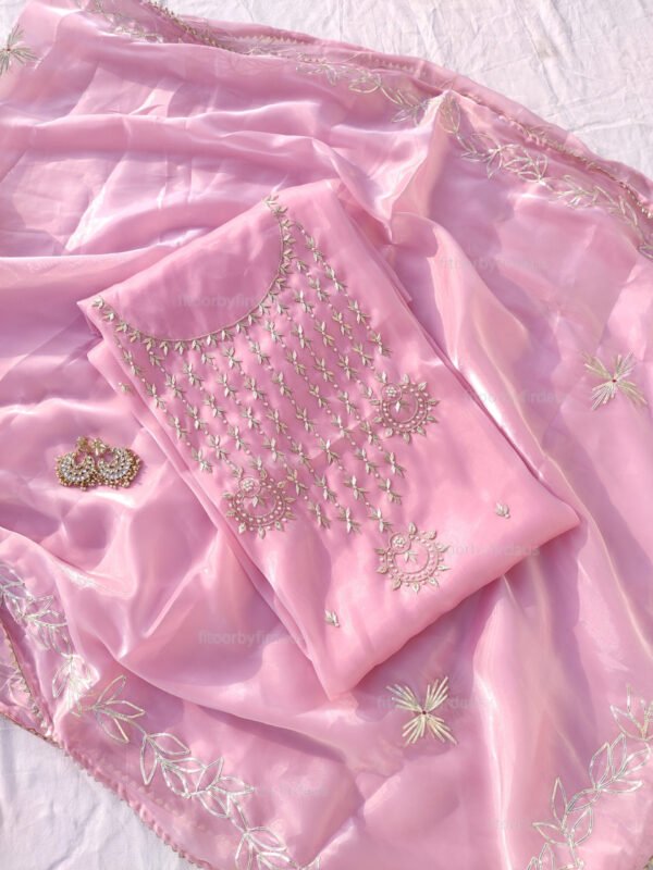 Glass Tissue suit set with Zardozi handwork and work dupatta - Image 3