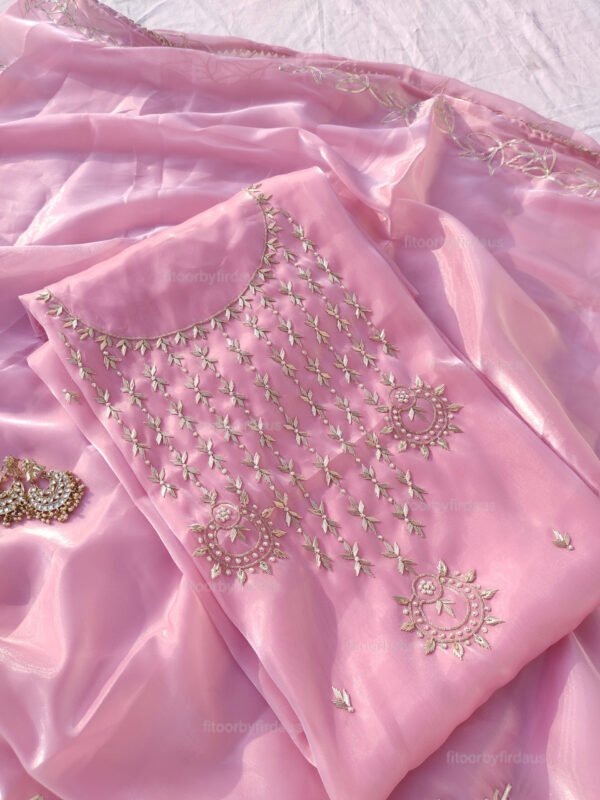 Glass Tissue suit set with Zardozi handwork and work dupatta - Image 2