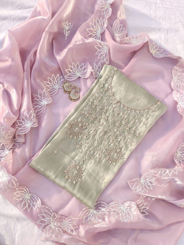 Glass Tissue suit set with Zardozi handwork and work dupatta - Image 2