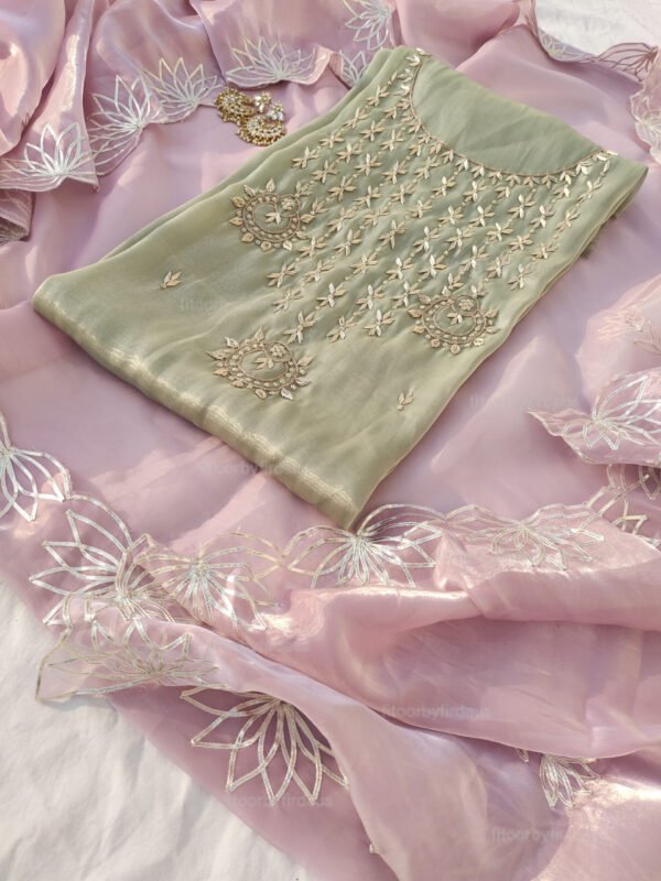Glass Tissue suit set with Zardozi handwork and work dupatta - Image 3