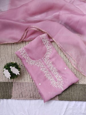 Organza suit set with beaded handwork