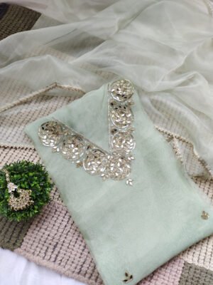 Organza suit set with mirror work